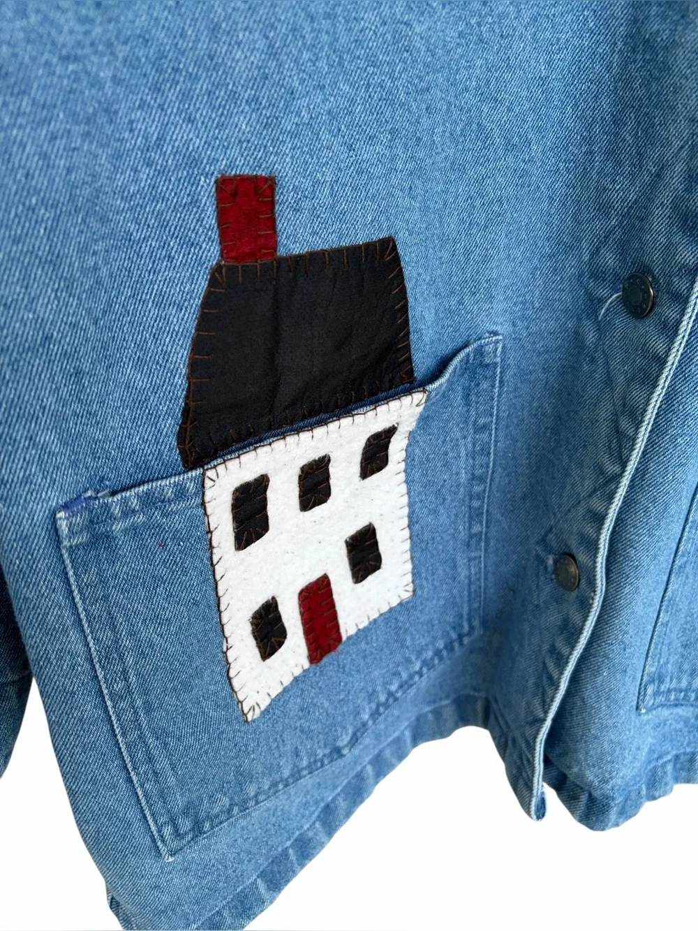 Vintage 90’s Denim Chore Jacket Primitive Folk Art